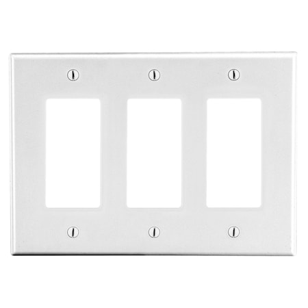 Hubbell Wiring Device-Kellems Wallplate, Mid-Size 3-Gang, 3) Decorator, White PJ263W